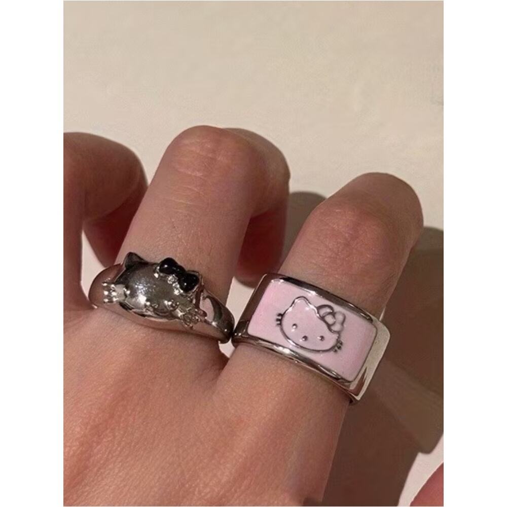 Hello Kitty Stainless Steel Ring Set Waterproof Adjustable